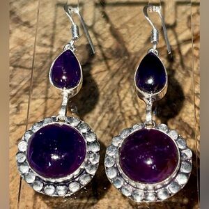 Dark Purple Amethyst Earrings 2 1/4”